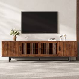 MERAVOM - Mid-Century Modern TV Stand for TVs Up to 85", Entertainment Center with Storage,TV Console with 4 Doors for Living Room - Walnut