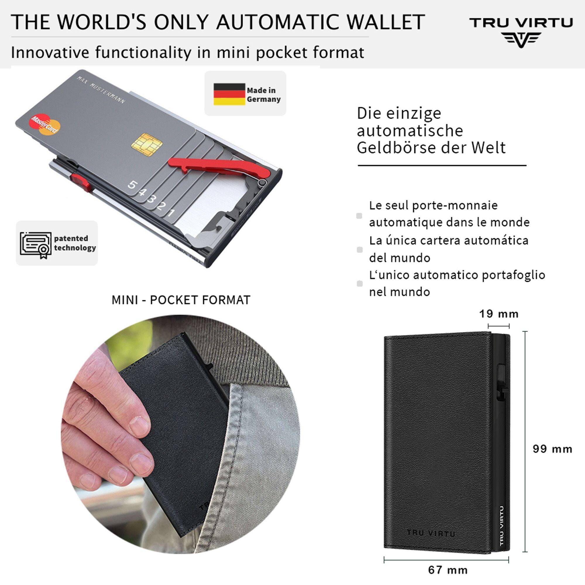 THE WORLD'S ONLY AUTOMATIC WALLET  
TRU VIRTU  
Innovative functionality in mini pocket format  
MAX  
Made in MUSTERMANN Germany  
Die einzige MasterCard automatische Geldbörse der Welt  
5 4 3 2 1  
patented technology  
MINI - POCKET FORMAT  
Le seul porte-monnaie automatique dans le monde  
La única cartera automática del mundo  
L'unico automatico portafoglio nel mondo  
19 mm  
99 mm  
TRU VIRTU 67 mm