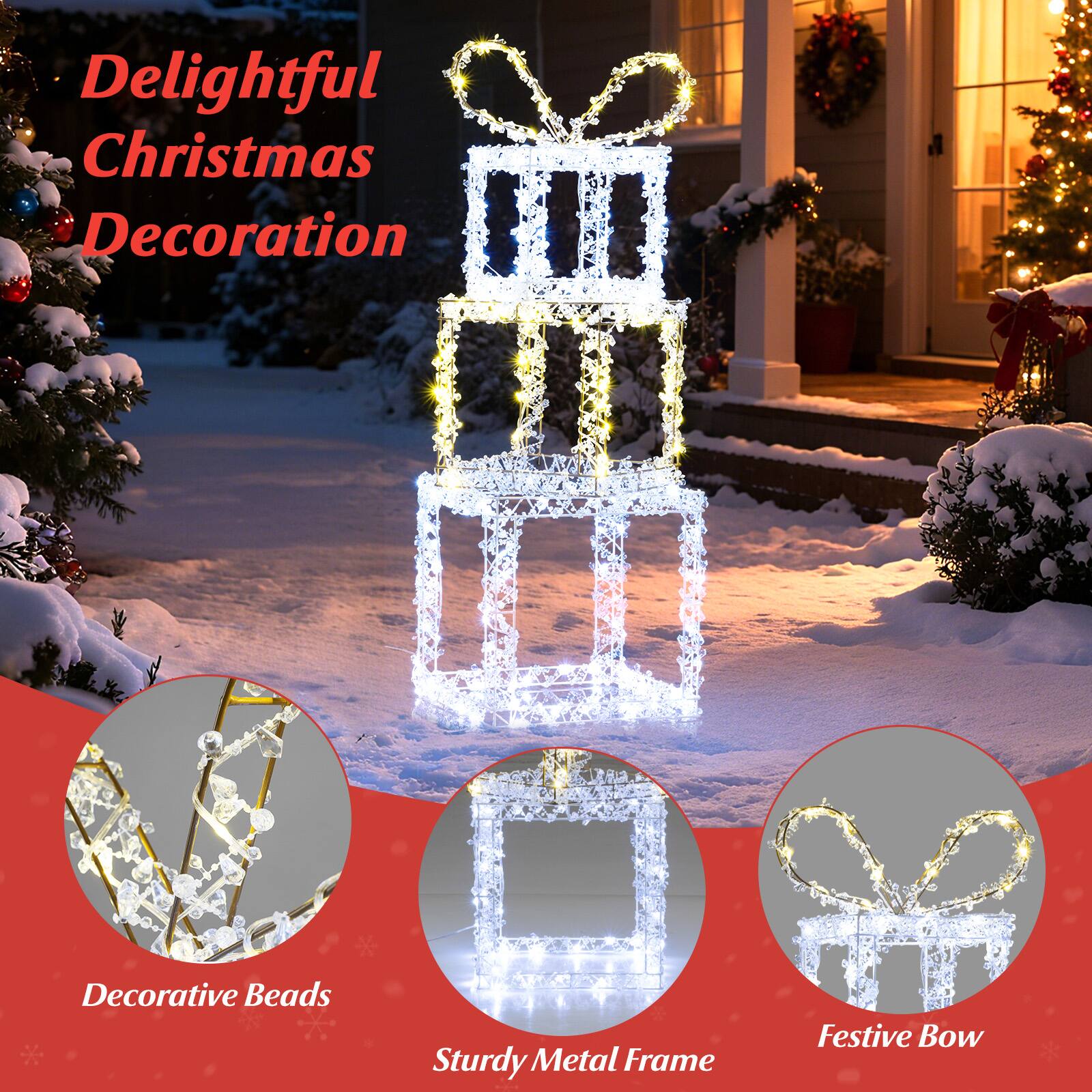 Delightful Christmas Decoration

Decorative Beads

Sturdy Metal Frame

Festive Bow