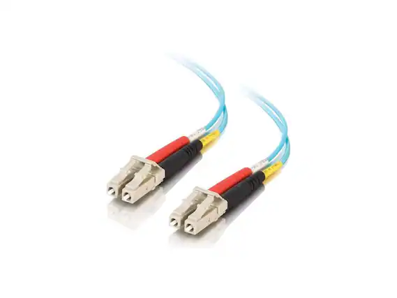 Front. Cables to Go - C2G 01119 OM3 Fiber Optic Cable - LC-LC 10Gb 50/125 Duplex Multimode PVC Fiber Cable, Aqua (65.6 Feet, 20 Meters).