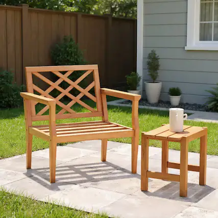 Front. Kadyn - Outdoor Dining Room Chairs, Patio Kitchen Chairs,Teak Wood Slatted Patio Chair Armchair with Cozy Backrest and Armrests - Brown.