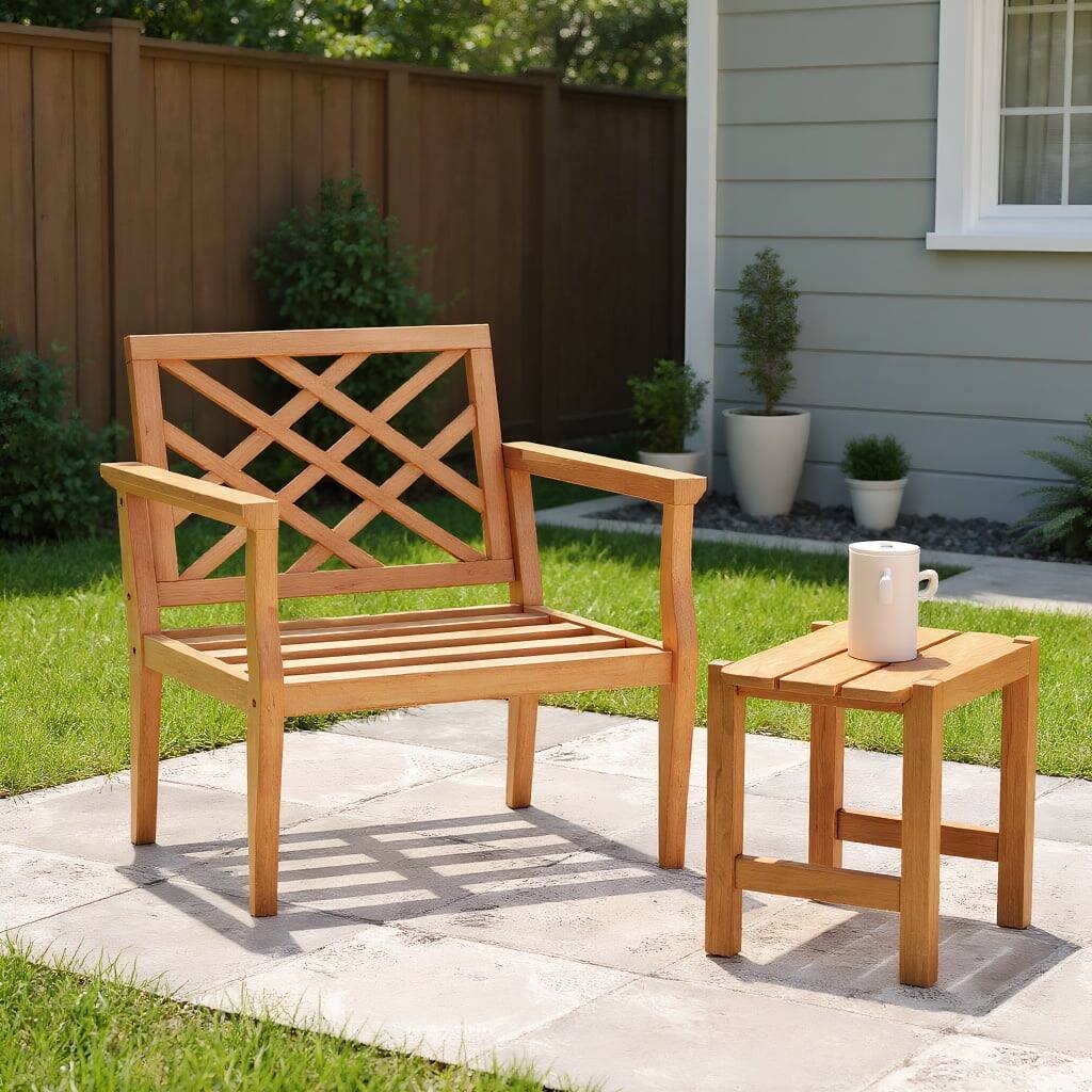 Front. Kadyn - Outdoor Dining Room Chairs, Patio Kitchen Chairs,Teak Wood Slatted Patio Chair Armchair with Cozy Backrest and Armrests - Brown.