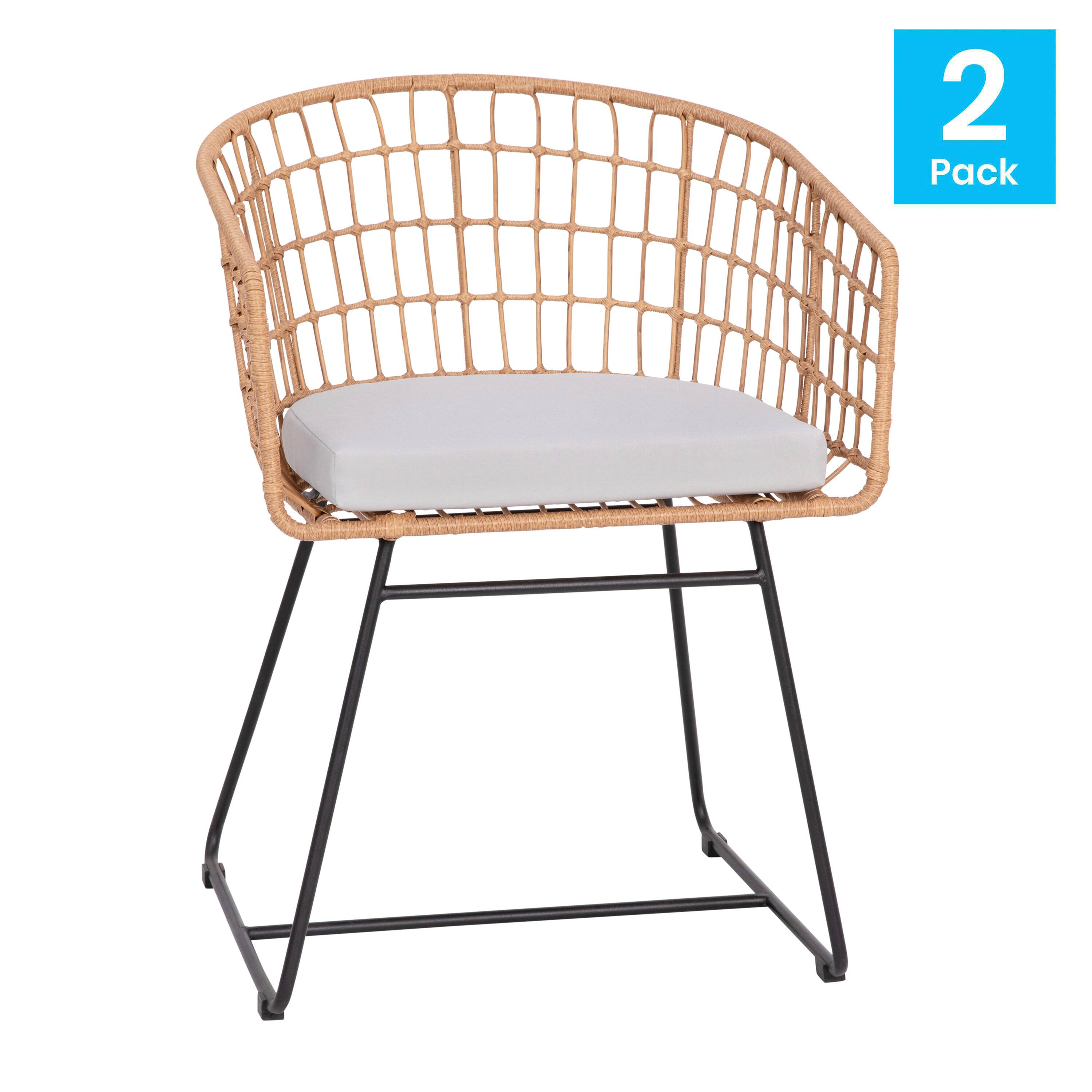 Alt View 1. Emma + Oliver - Ari Set of Two All-Weather Faux Rattan Rope Chairs with Padded Cushions for Indoor and Outdoor Use - Light Gray Cushion/Natural Frame.