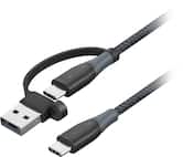 Insignia™ - 6’ 2-in-1 USB-C to USB-C Charge-and-Sync Cable with USB Adapter - Black