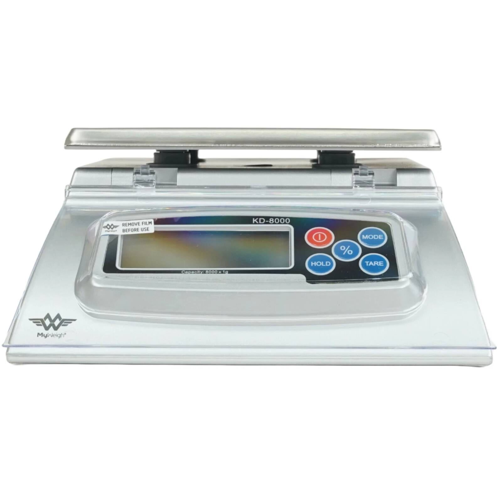 REMOVE FILM BEFORE USE  
KD-8000  
MODE  
HOLD  
TARE  
Capacity: 8000 g / 17.6 lb  
Mykneigh