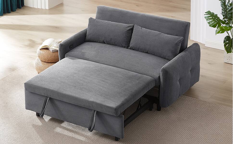 Alt View 9. GOODSILO - 57-Inch Pull-Out Convertible Sofa Bed Loveseat with Adjustable Backrest and USB Charging Ports for Modern Living Spaces - DARK GREY.