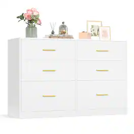 Songmics Home - Dresser for Bedroom, Chest of Drawers for Closet, Modern Style, TV Stand for Living Room, 6 Drawers - Cloud White