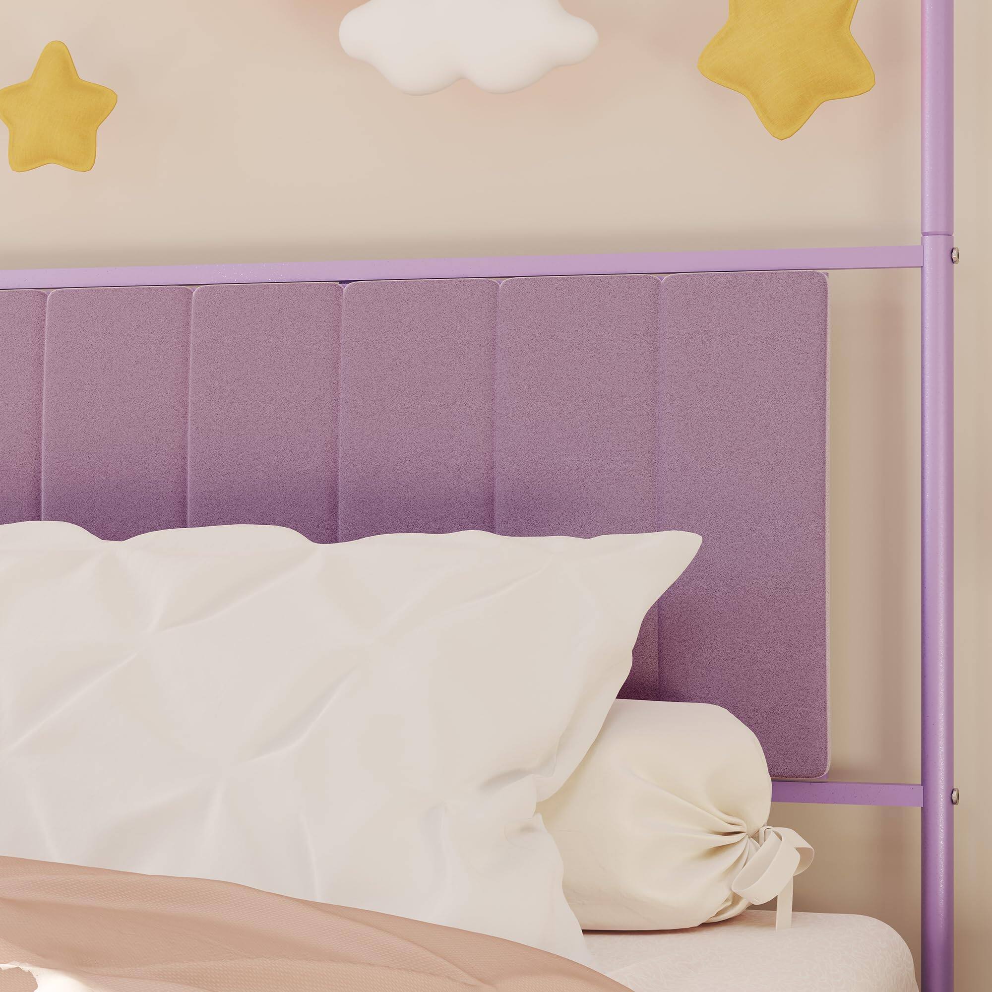 Alt View 2. Acekool - Twin Canopy Bed Frame with Upholstered Headboard, Metal Kids Bed Frame, No Box Spring Needed - Purple.