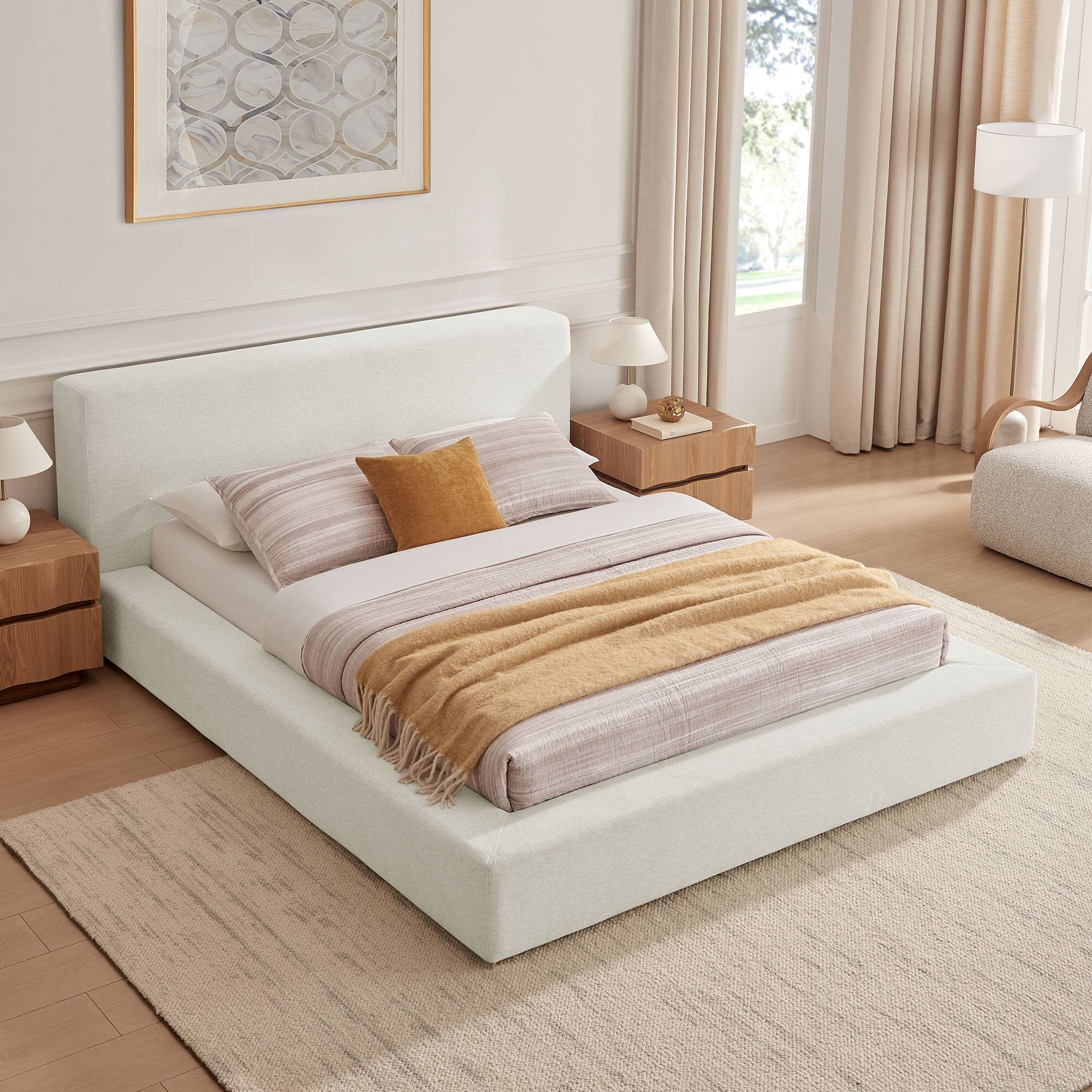 Alt View 8. Modway - Luma Chenille Upholstered King Platform Bed Frame by Modway - Ivory Fabric.