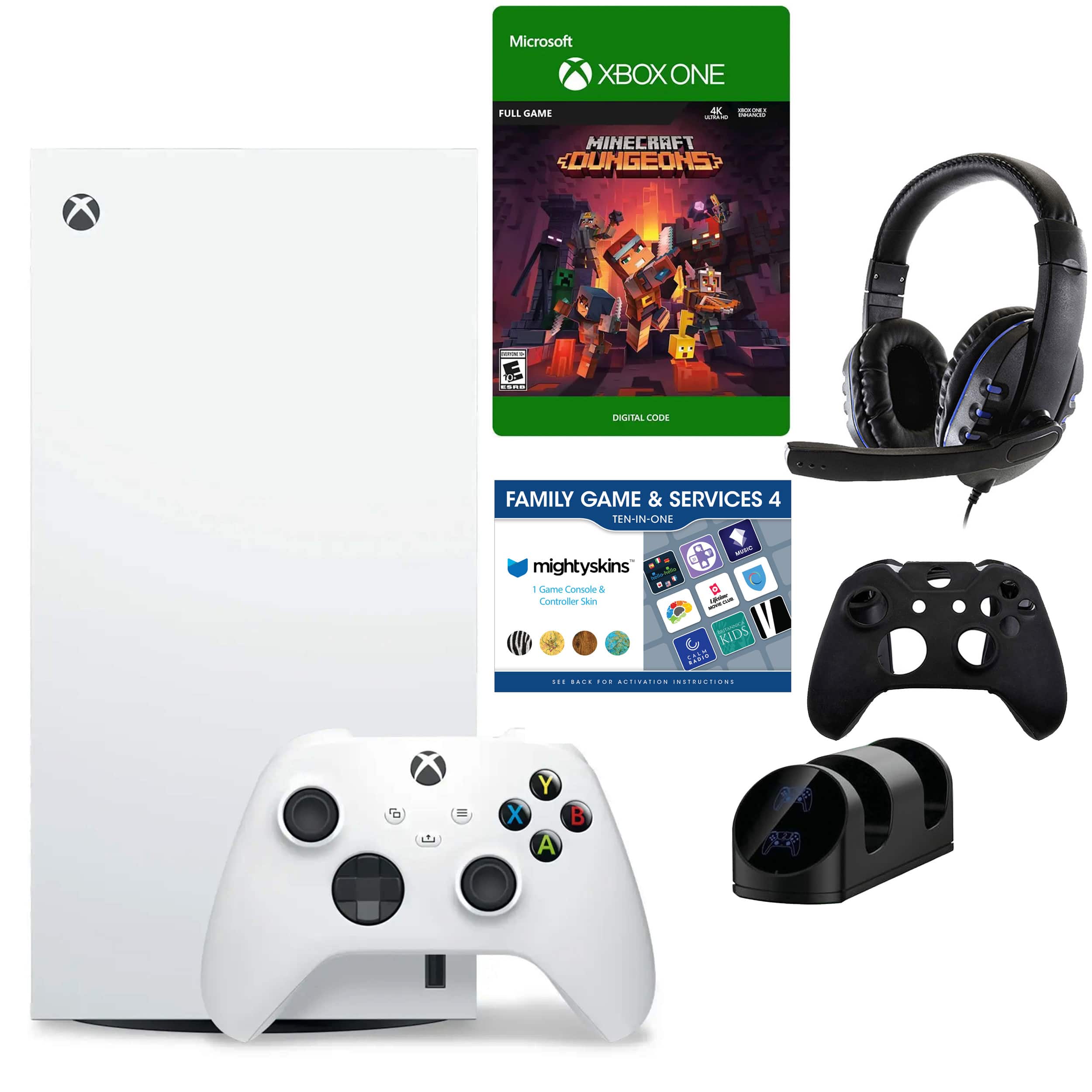 Xbox Series X Digital White Console with Minecraft Dungeons Game & Accessories - Xbox