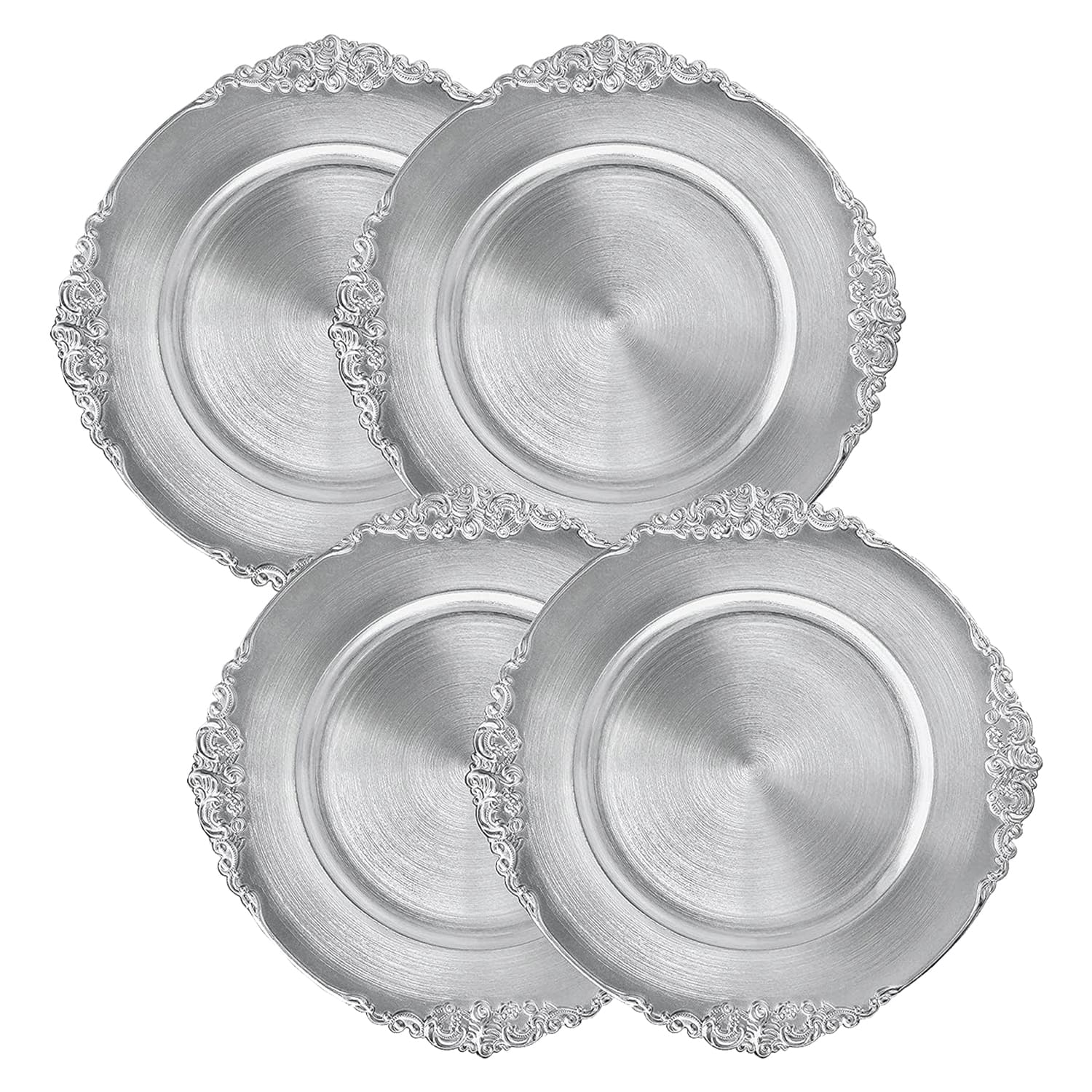 American Atelier - Leaf Design Charger Plate Set, 4 Pieces - Silver