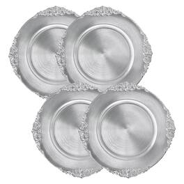 American Atelier - Leaf Design Charger Plate Set, 4 Pieces - Silver