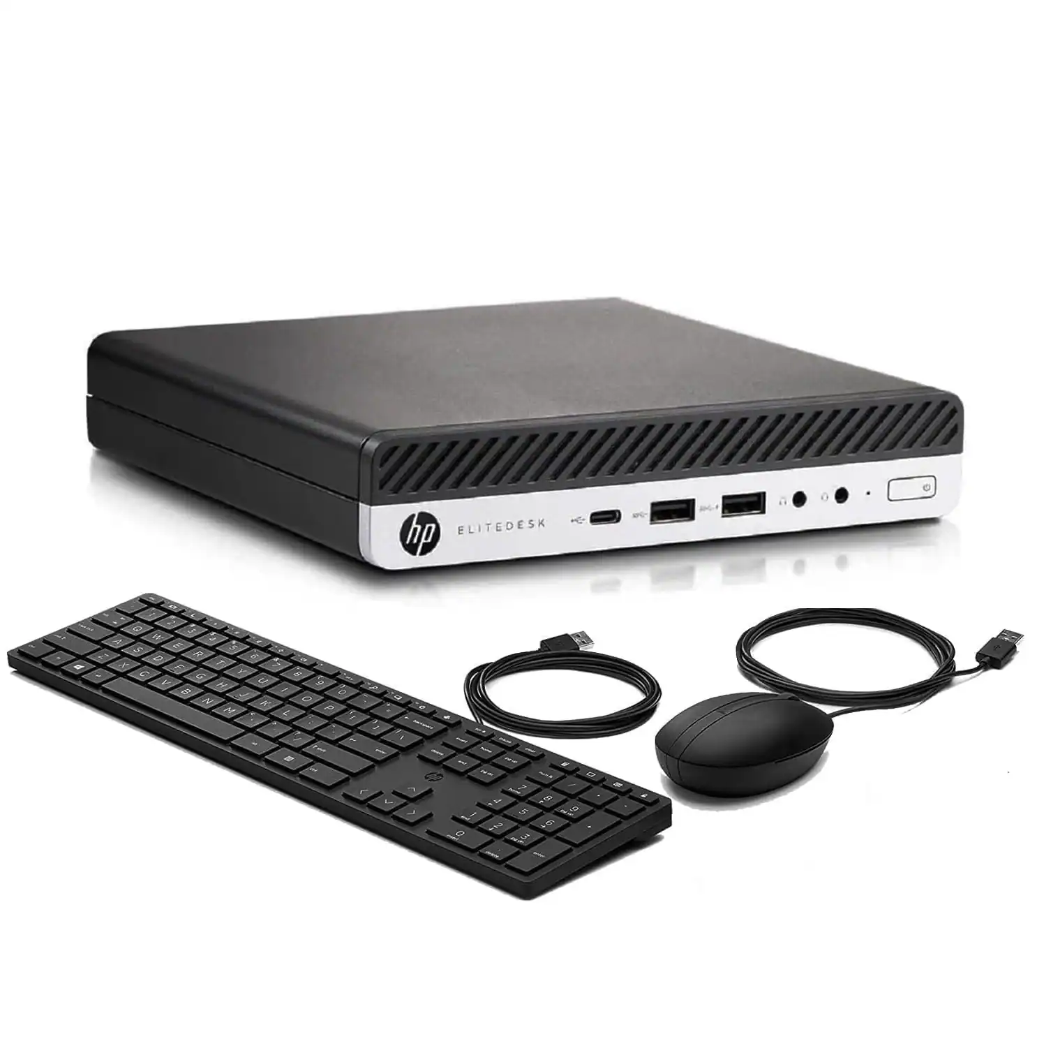 Front. HP - HP EliteDesk 800 G5 Mini Desktop PC, Intel Core i5-9500T up to 3.7GHz, 32GB DDR4 RAM, 1TB NVMe SSD, USB WiFi, Win11 Pro - Black.