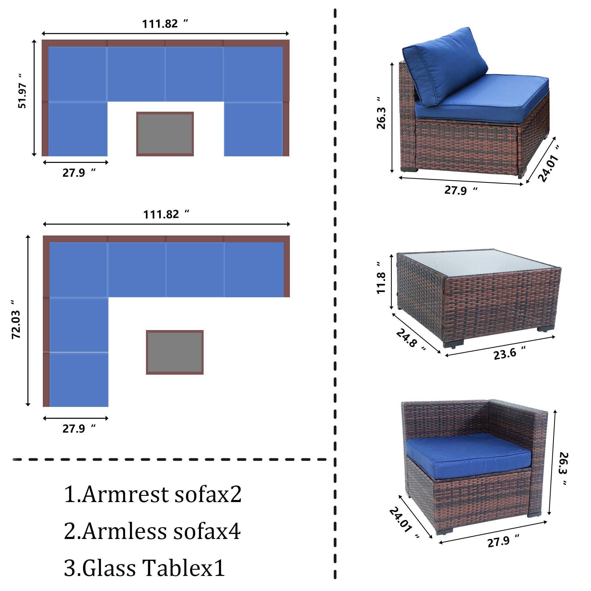 111.82 = 51.97  
27.9 2 26.3 27.9 24.01 111.82 72.03  
11.8 24.8 23.6 27.9 1. Armrest sofax2  
2. Armless sofax4  
3. Glass Tablex1  
24.01 27.9 26.3