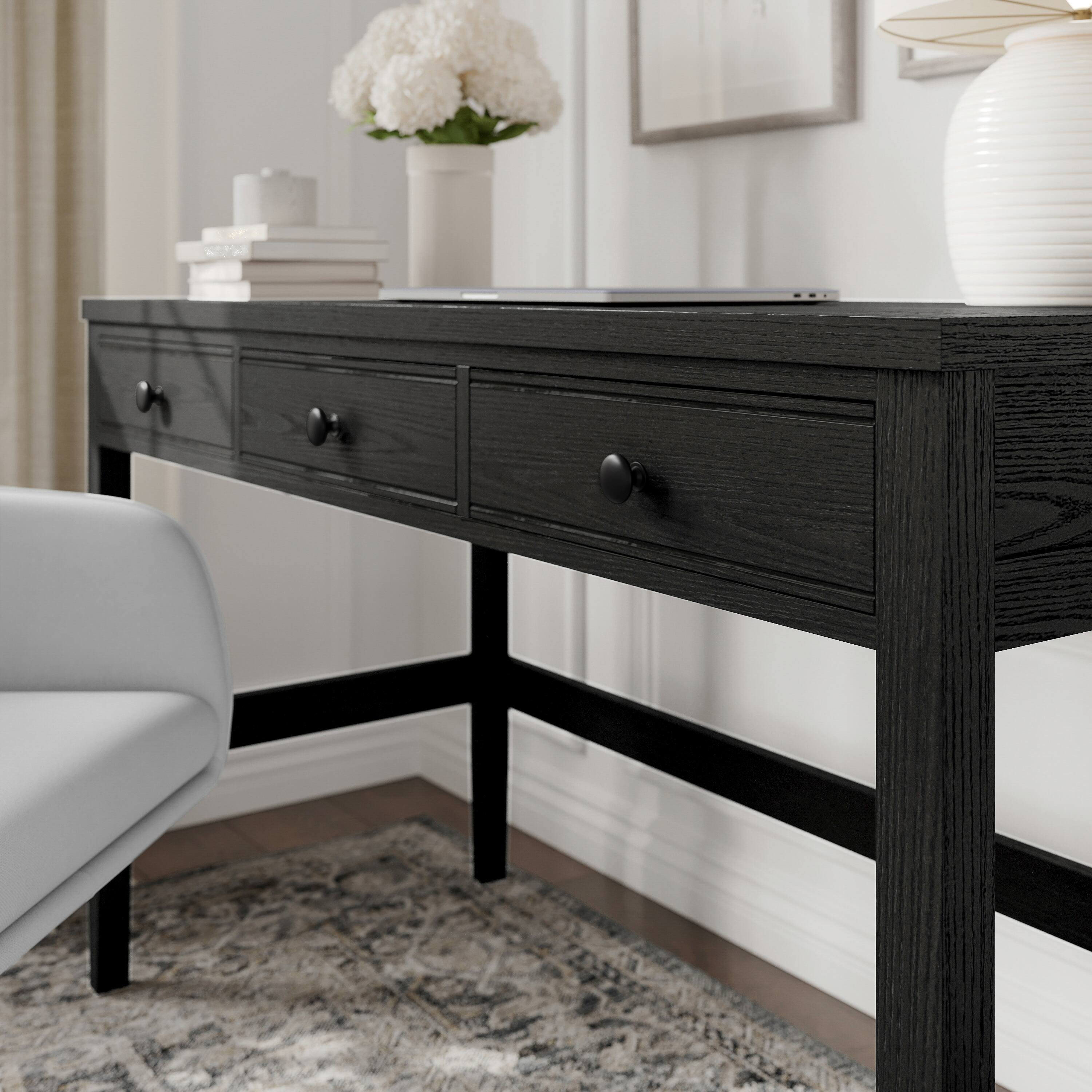 Alt View 4. Martha Stewart - Rhett Home Office Desk with 3 Drawers and Tapered Legs - Black Frame/Oil Rubbed Bronzed Hardware.
