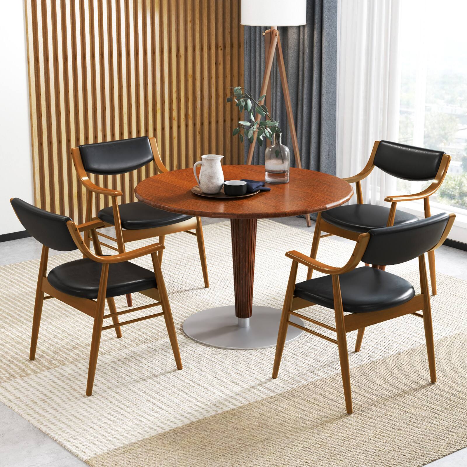 Alt View 3. Gymax - Gymax Set Of 4 PU Leather Dining Chair w/ Padded Seat & Back Armrests Rubber Wood Frame Black - Walnut, Black.