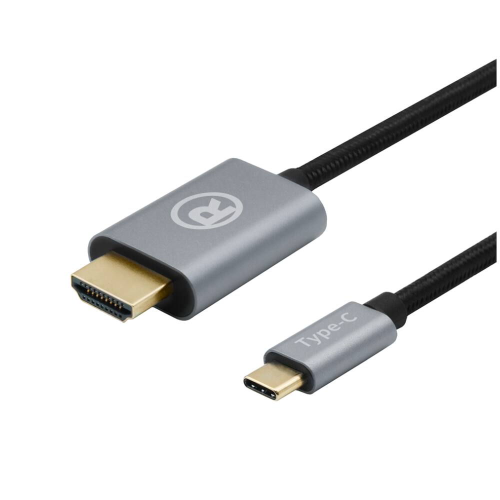 Angle. RadioShack - 8K USB-C to HDMI Braided Cable – 6 ft - Black.