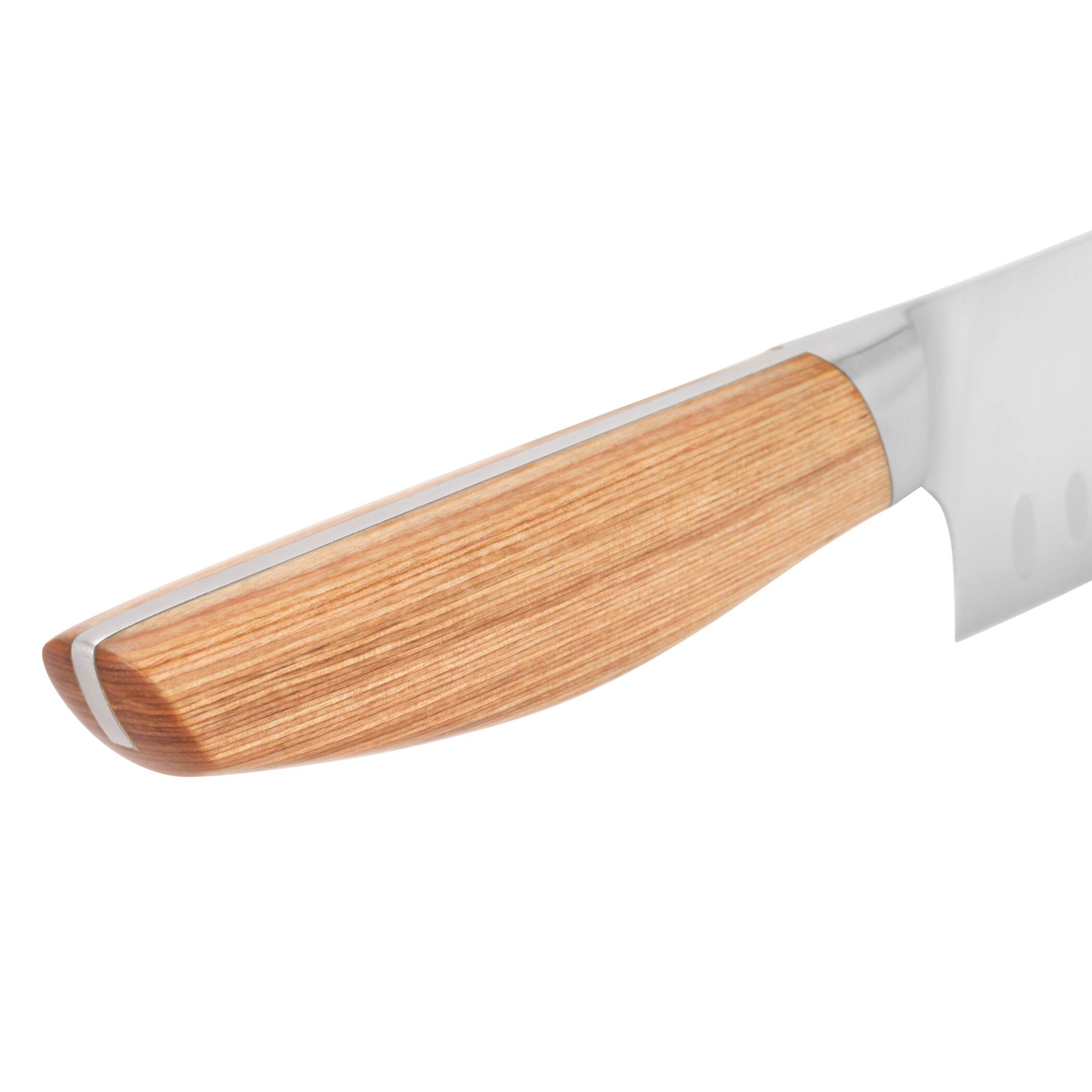 Alt View 3. Henckels - Henckels Pakka 7-inch Hollow Edge Santoku Knife - Wood.