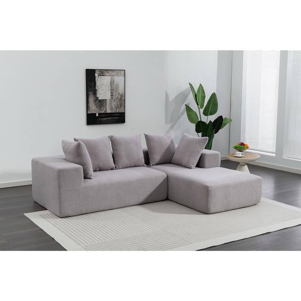 Alt View 7. Kadyn - L-Shaped Full Foam Sectional Sofa, 5 Pillows, Compressed Shipping, Flannelette, Space Saving Design, Gray - Gray.