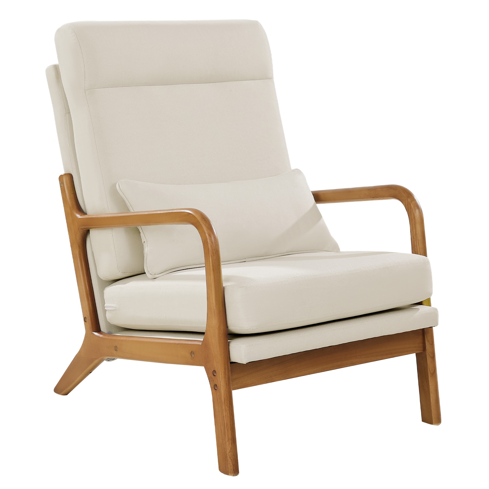 Front. VEVOR - Accent Chair, High Back Mid Century Modern Armchair with Solid Wood Frame and Non-Slip Legs, Upholstered Leisure Chair - Brown + Beige.