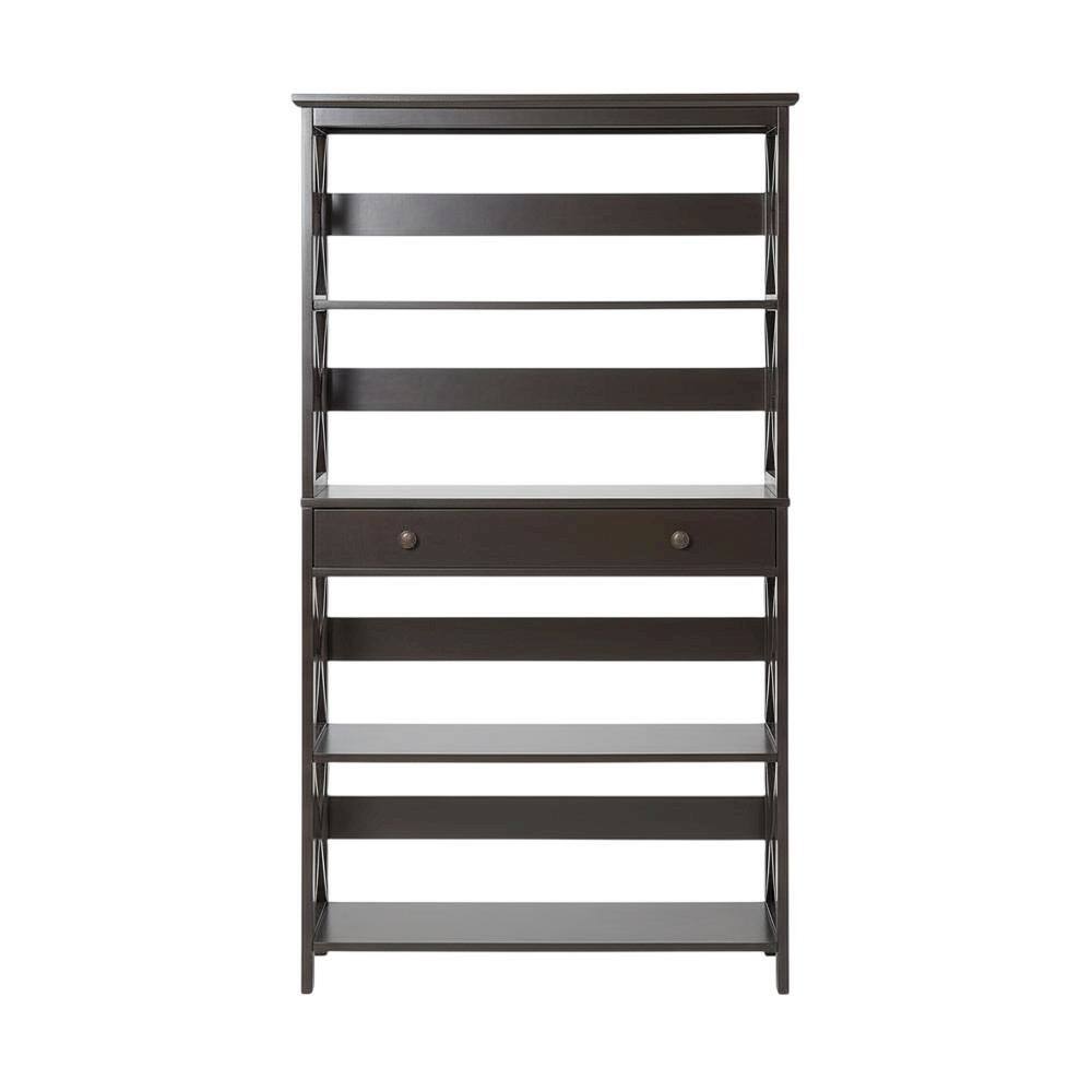 Angle. FurniFact - 5-Tier Bookcase with Drawer in Modern Finish for Storage and Organization - Espresso.