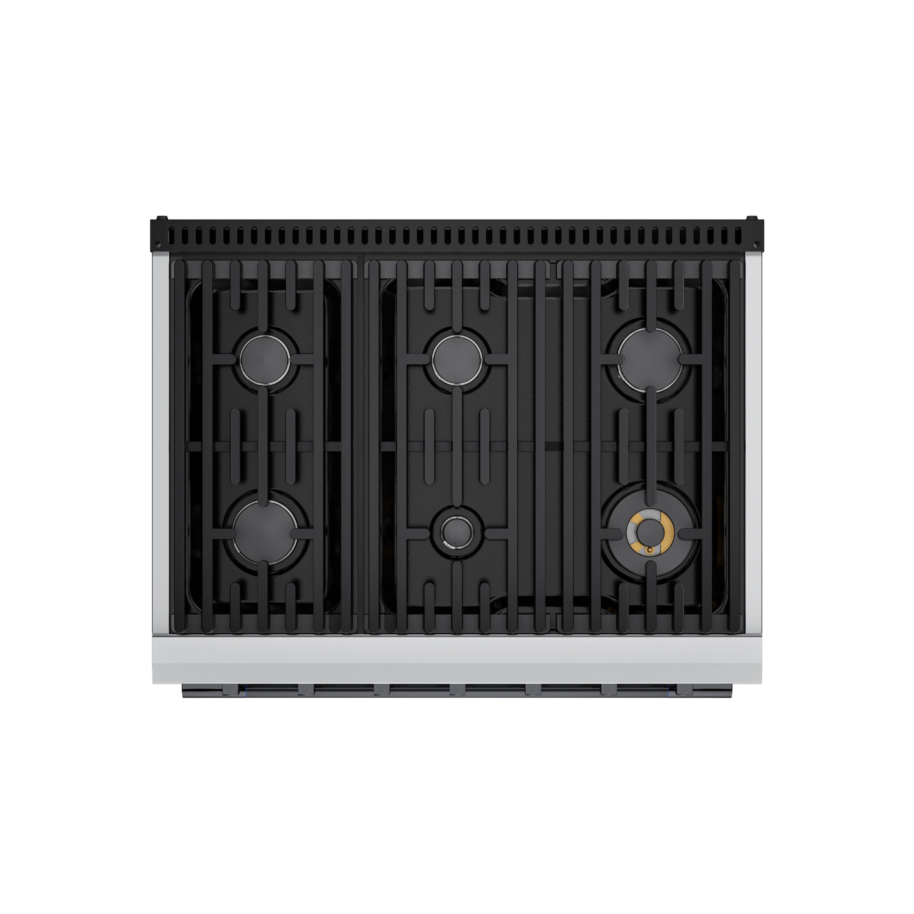 Alt View 6. Hauslane - HausPro 36 in. 6 Burners Gas Range in Black Stainless Steel with 20,000 BTU and Convection Oven with 5 Rack Positions - Black Stainless Steel.