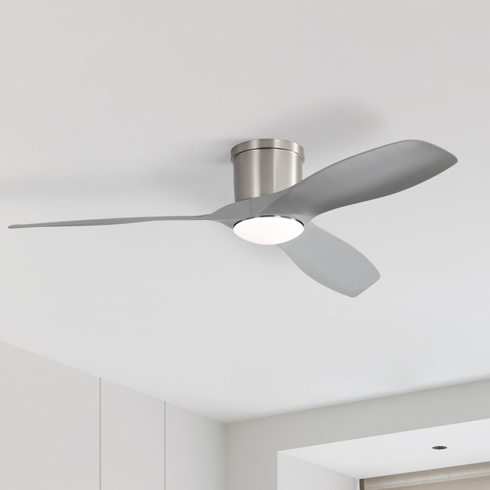 Alt View 4. Sofucor - 52'' Low Profile Flush Mount Ceiling Fan with Lights High CFM Ceiling Fan 3 ABS Blade Dimmable Timer Reversible DC Motor - Nickel.