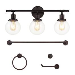 Jonathan Y - Hugo 24.5" 3-Light Farmhouse Classic Vanity Light with Bathroom Hardware Accessory Set, Oil Rubbed Bronze (5-Piece) - Oil-Rubbed Bronze