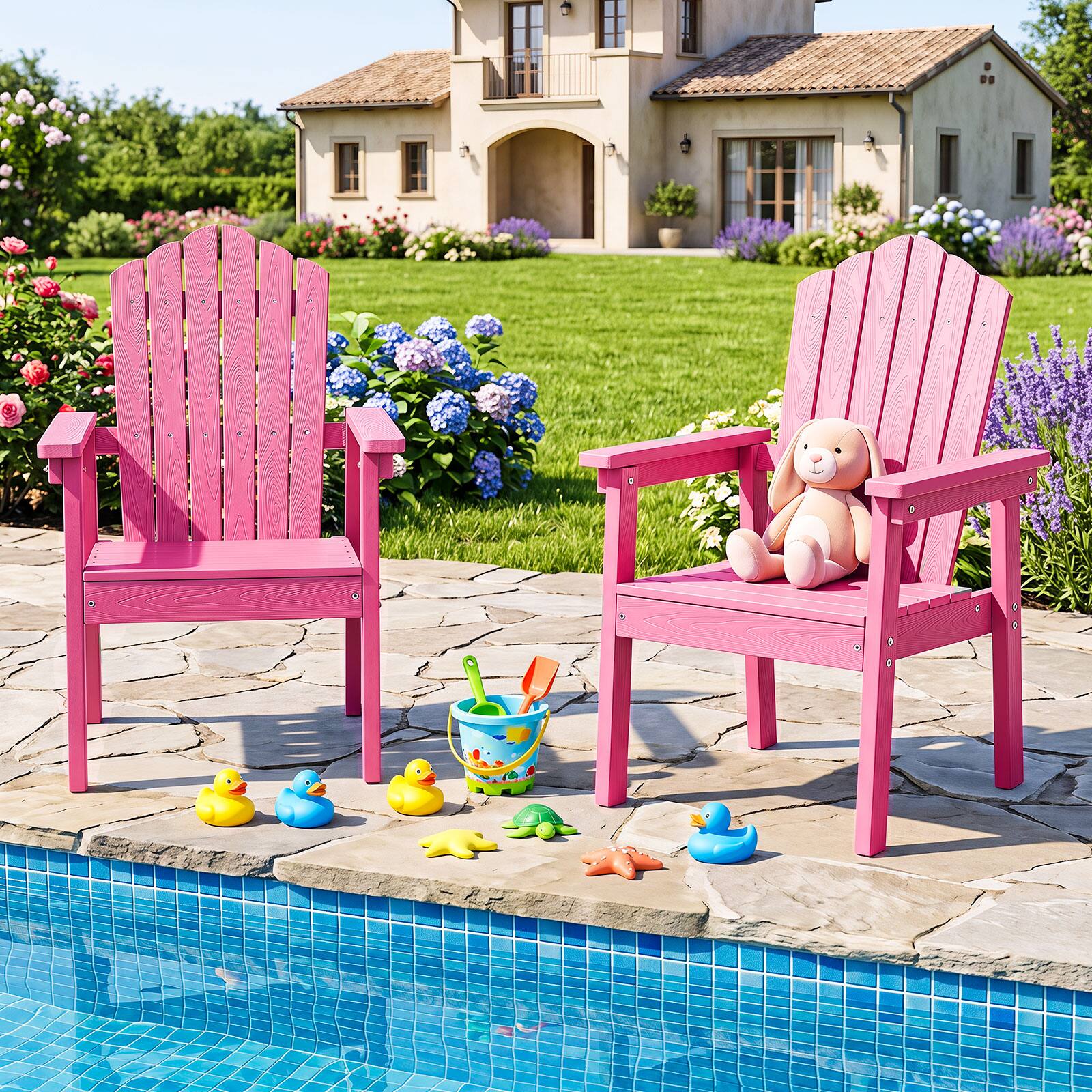 Alt View 4. Costway - Costway 2 PCS Outdoor Adirondack Chair, Patio HIPS Chairs with High Backrest, Wide Armrests - Pink.