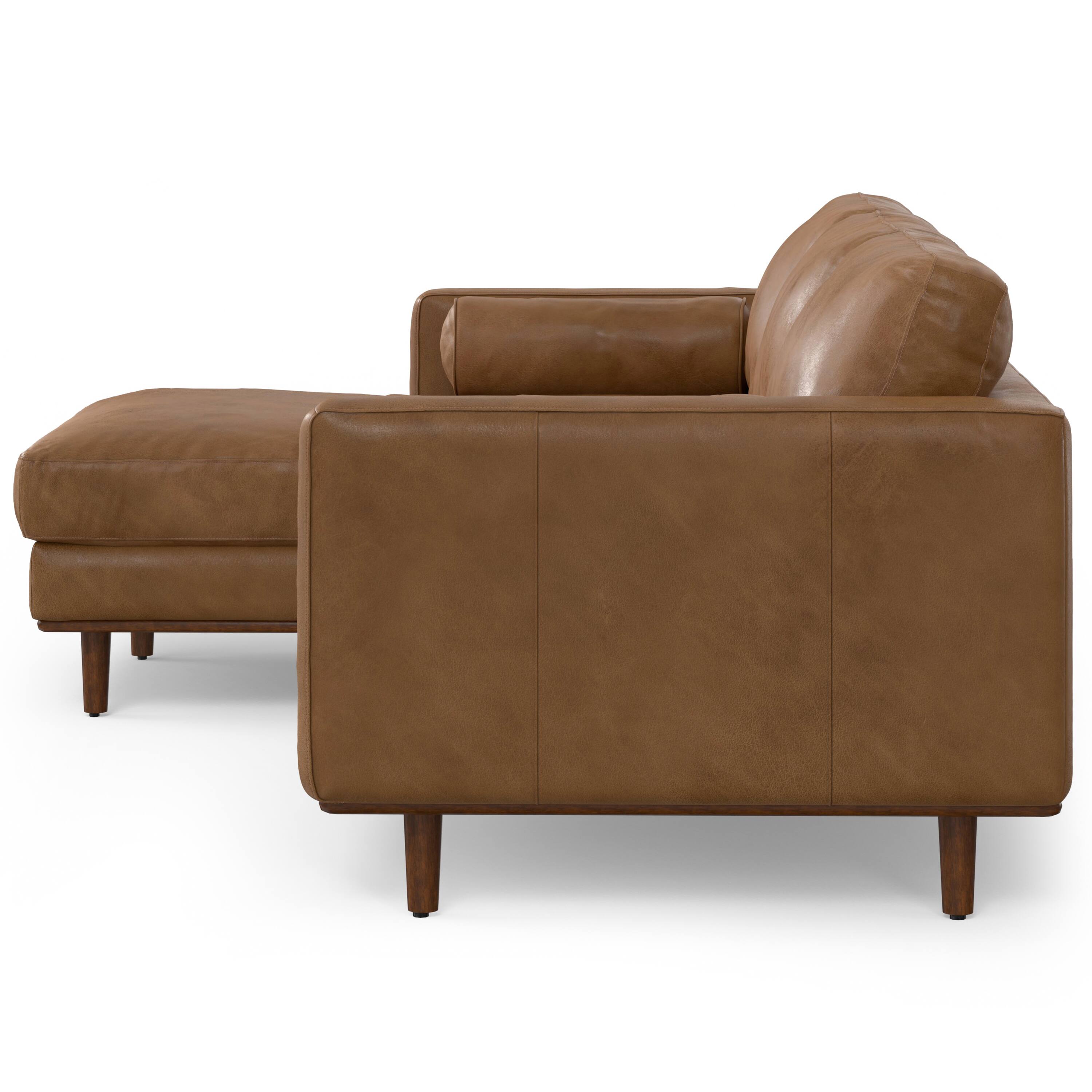 Back. Simpli Home - Morrison Mid Century Left Sectional 102 inch Wide Sofa Sectional in Caramel Brown Genuine Leather - Caramel Brown.