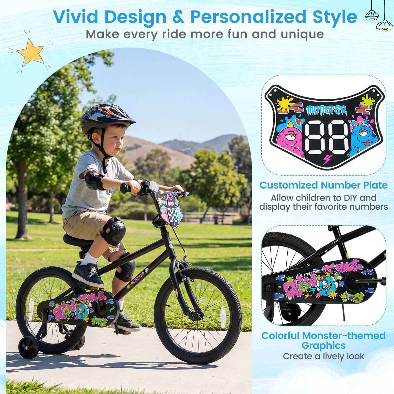 Vivid Design & Personalized Style  
Make every ride more fun and unique  

Customized Number Plate  
Allow children to DIY and display their favorite numbers  

Colorful Monster-themed Graphics  
Create a lively look