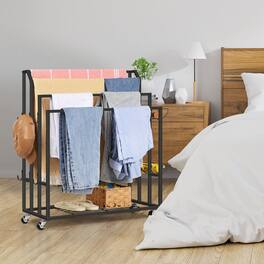 Oumilen - 4-Section Rolling Towel Drying Rack, Matte - Black
