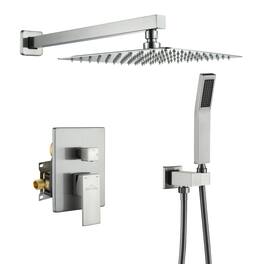 Boyel Living - 1-Spray Patterns with 2.5 GPM 10 in. Square Wall Mount Dual Shower Heads with Pressure Balance Valve - Brushed Nickel