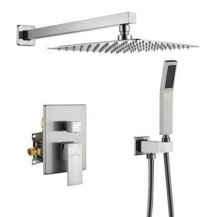 Front. Boyel Living - 1-Spray Patterns with 2.5 GPM 10 in. Square Wall Mount Dual Shower Heads with Pressure Balance Valve in Brushed Nickel - Brushed Nickel.