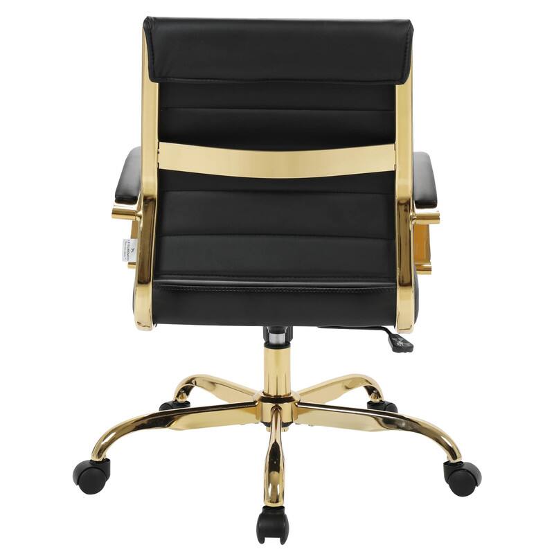 Alt View 6. LeisureMod - Benmar Leather Office Chair with Gold Accents, Adjustable Height, Swivel, Ergonomic Design for Home Office or Workspace - Black.