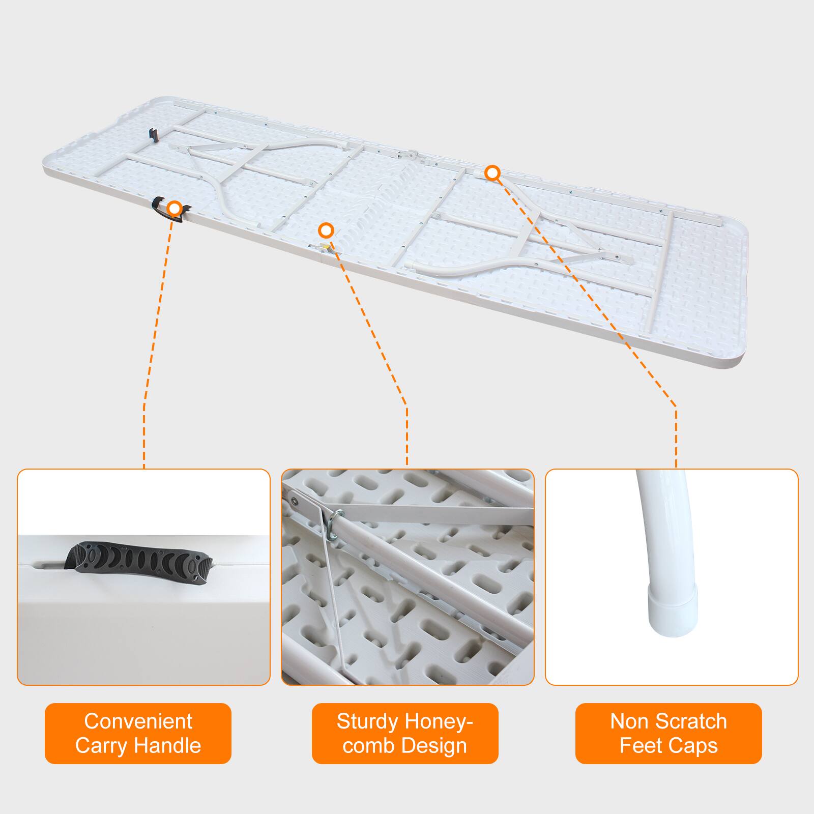 Convenient Carry Handle  
Sturdy Honeycomb Design  
Non Scratch Feet Caps