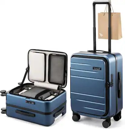 Front. LUGGEX - LUGGEX 20 Inch Carry On Luggage Top Opening, Aluminum Frame PC Hardside Suitcase FLA - LX-FX - Blue.