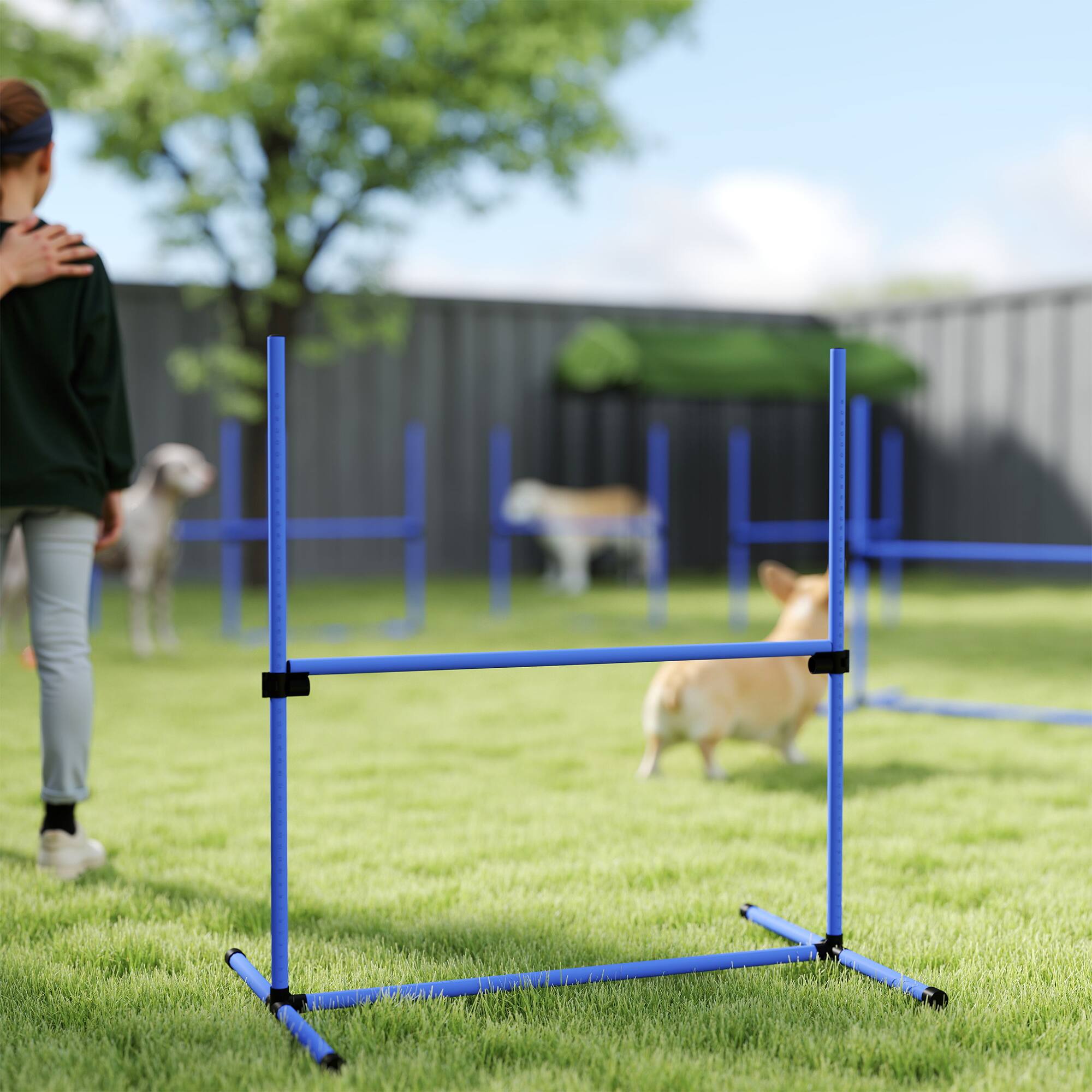 Alt View 5. Pawhut - 8 Piece Dog Agility Equipment, Adjustable Height Jump Bars, Carry Bag, Displacing Top Bar - Blue.