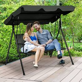 Gymax - Outdoor Porch Swing Canopy Patio Swing Chair 3 Person Canopy Hammock - Black