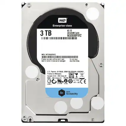 Enterprise-class
WD SE
3 TB
SATA/S4MB Cache
WD3000F9YZ
MOL: WD3000FBYZ
The product warranty is void if removed or tampered with.
Do not power on while the drive is in transit.
U.S. Patents: 6178056, 5566198, 6289484, 6283459
Product of Malaysia
LERNIAL Channel
ICES 013
Class E
ATA
003
Class
ROHS
FRAGILE
4CC
REW
20
E
MOT
CIDISI
NTMA
HDD
Scalability