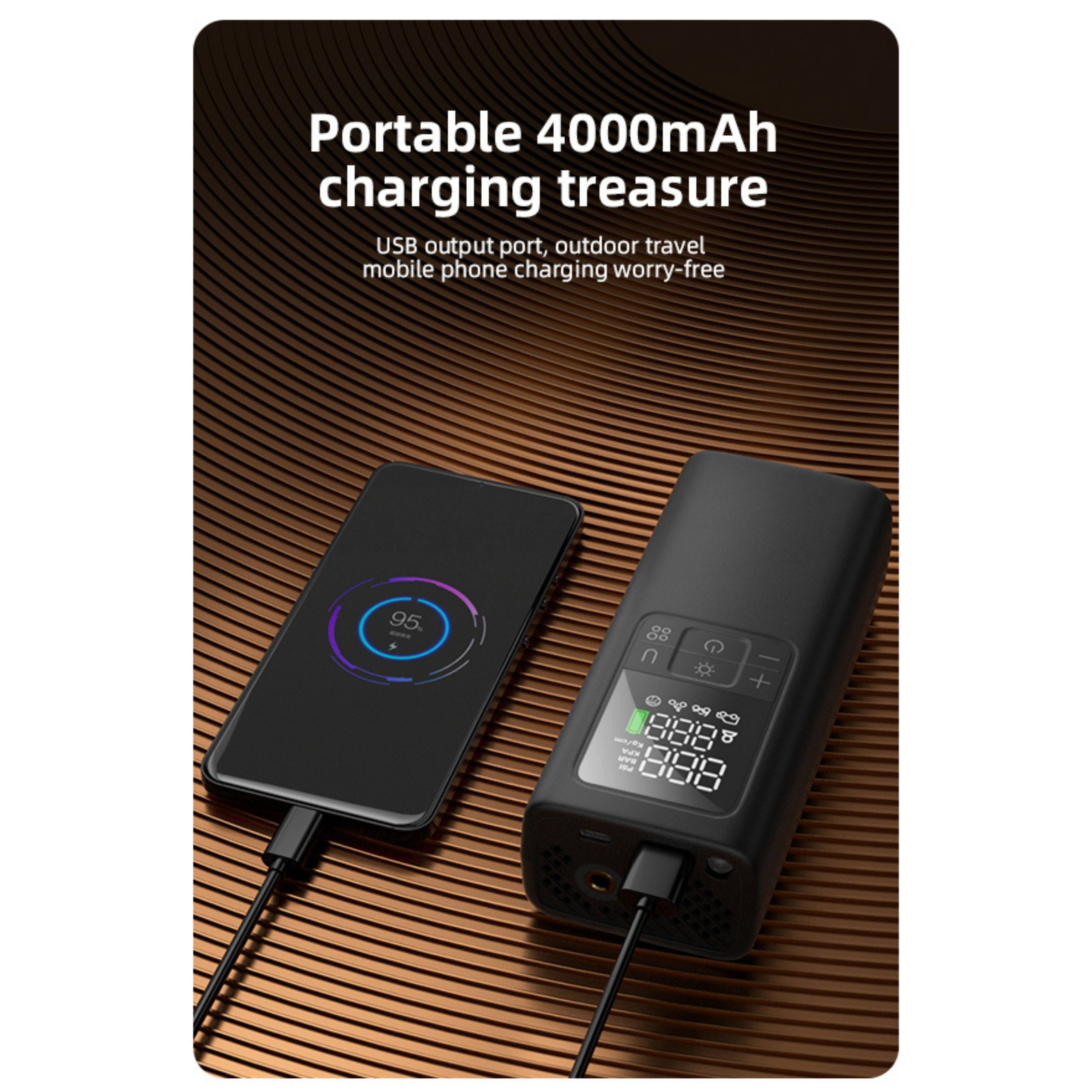 Portable 4000mAh charging treasure  
USB output port, outdoor travel mobile phone charging worry-free