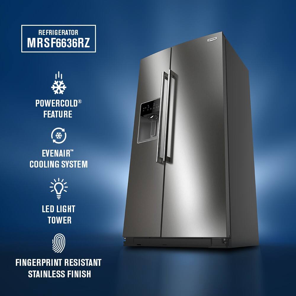 REFRIGERATOR MRSF6636RZ
POWERCOLD FEATURE
EVENAIR COOLING SYSTEM
LED LIGHT TOWER
FINGERPRINT RESISTANT STAINLESS FINISH