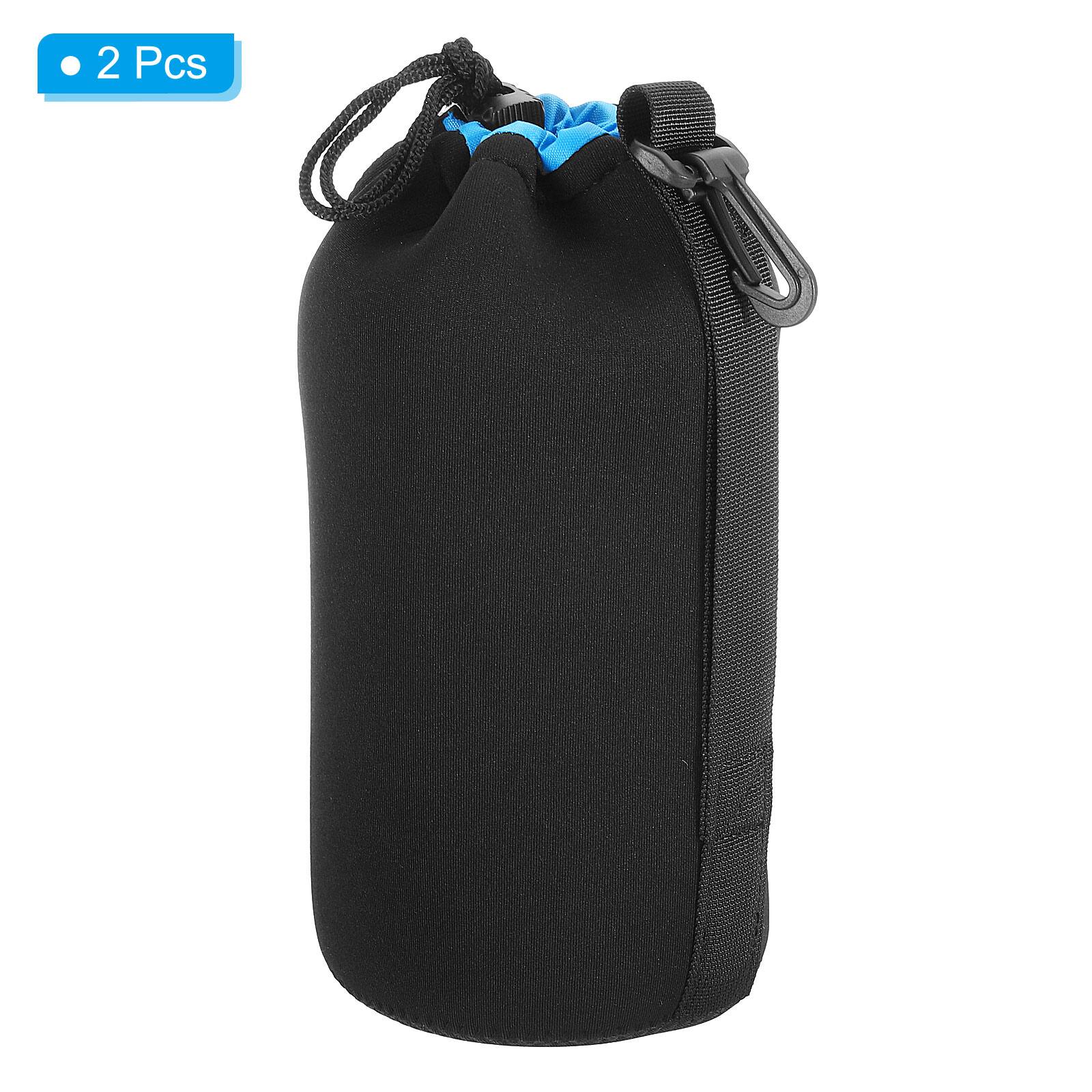 Alt View 2. Unique Bargains - Camera Lens Bag, 2pcs 3.7"x9.8" Drawstring Pouch with Thick Neoprene for DSLR Lens, Water Coffee Cups - Black Blue.