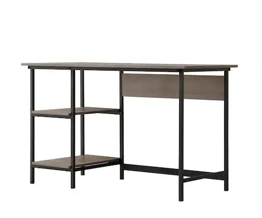 Front. Glintex - Compact Writing Desk with 2 Storage Shelves, Open Design and Metal Accents for Space-Saving Organization - Gray.