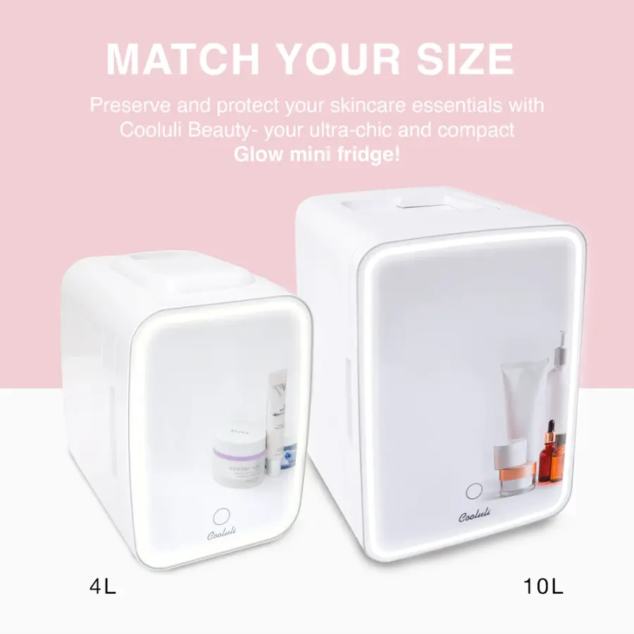 Preserve and protect your skincare essentials with Cooluli Beauty- your ultra-chic and compact Glow mini fridge! Match your size with the 4L or 10L options.