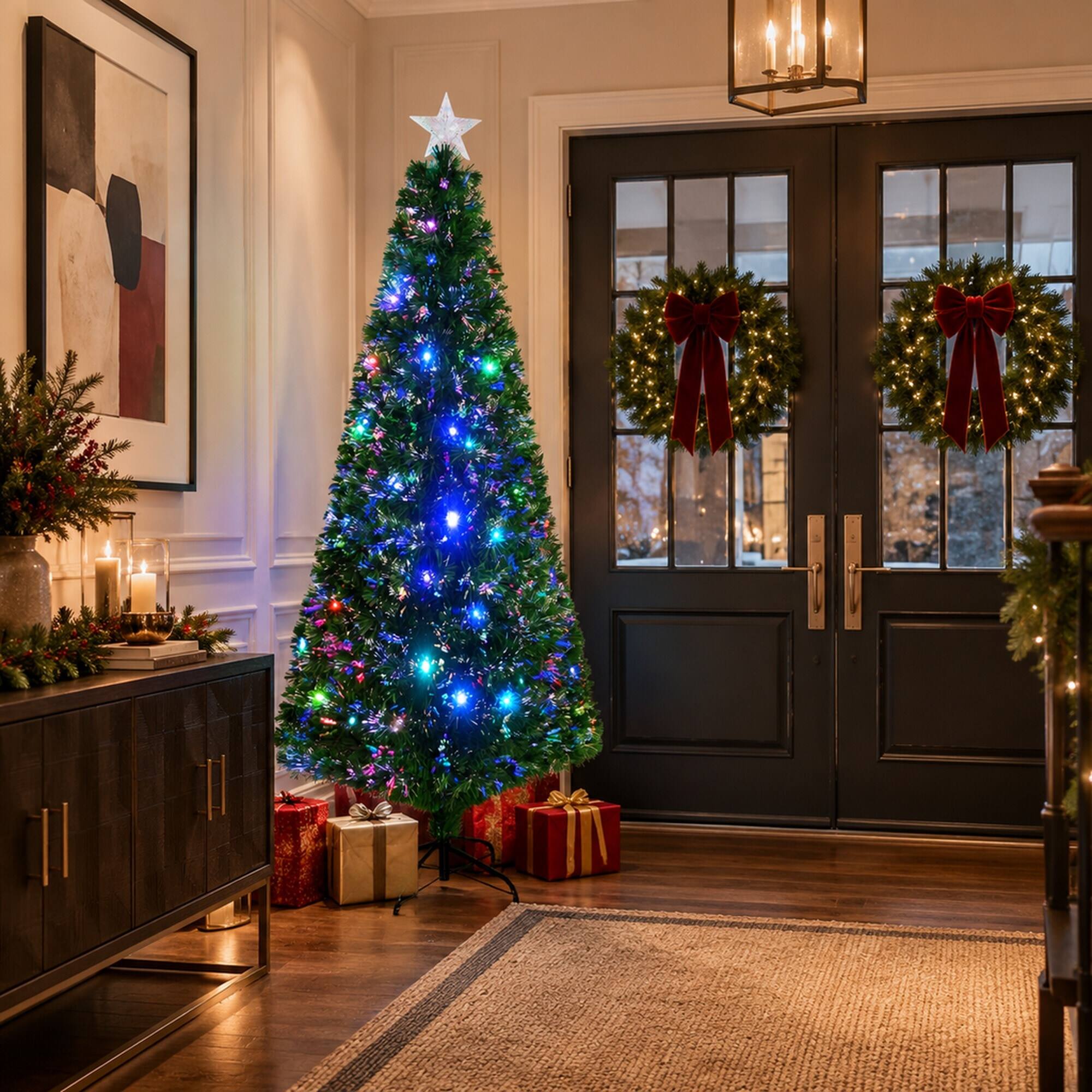Alt View 2. RYHNUYNE - Pre-Lit Fir Artificial Christmas Tree With Warm LED Lights and Realistic Branches - Green.