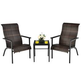 Costway - 3 PCS Patio Rattan Bistro Set High Backrest Armrest SideTable - Mix Brown