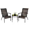 Costway - 3 PCS Patio Rattan Bistro Set High Backrest Armrest SideTable - Mix Brown
