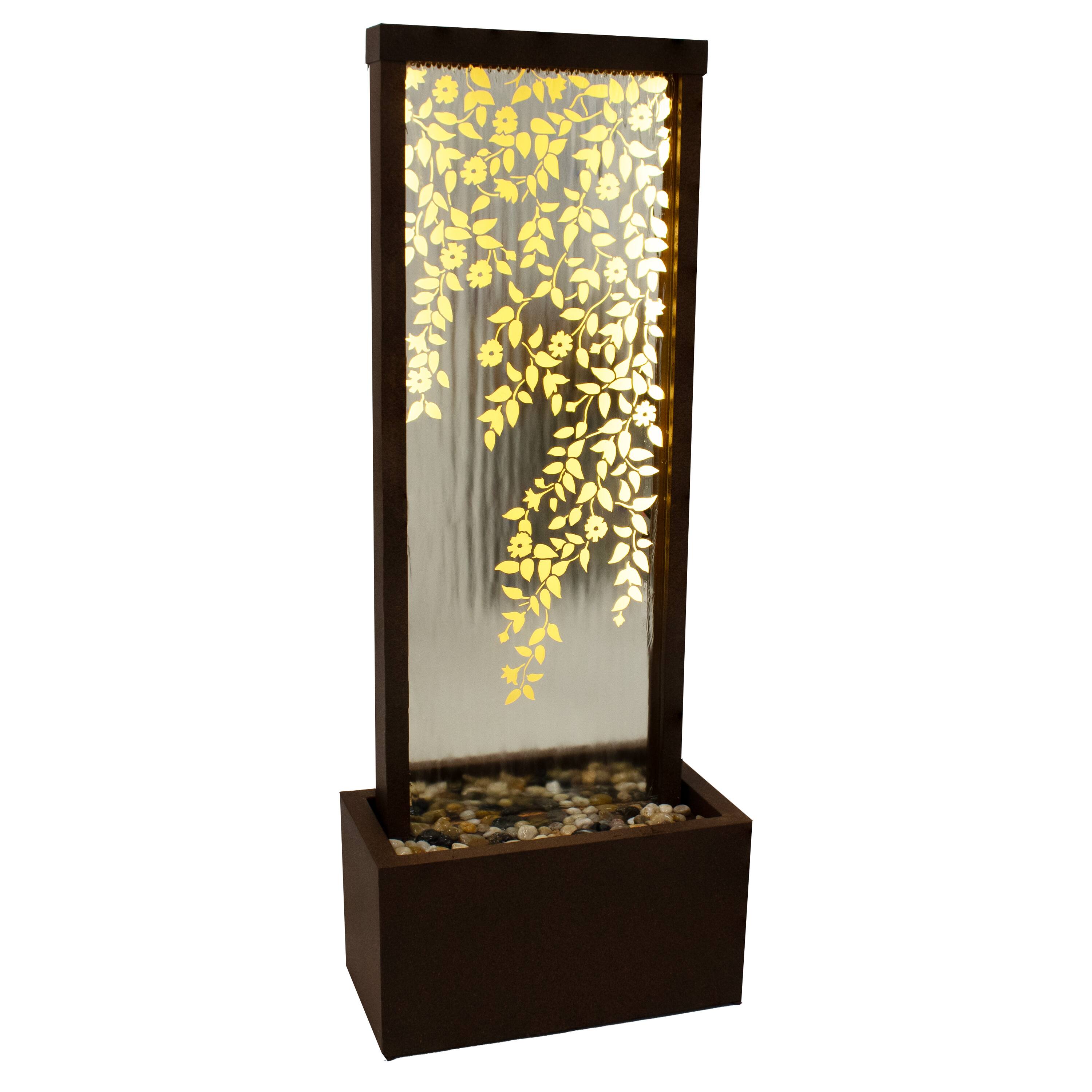 Alt View 9. Sunnydaze - Wisteria Vines Zinc Outdoor Water Fountain with LEDs - 47.25" - Dark Brown.