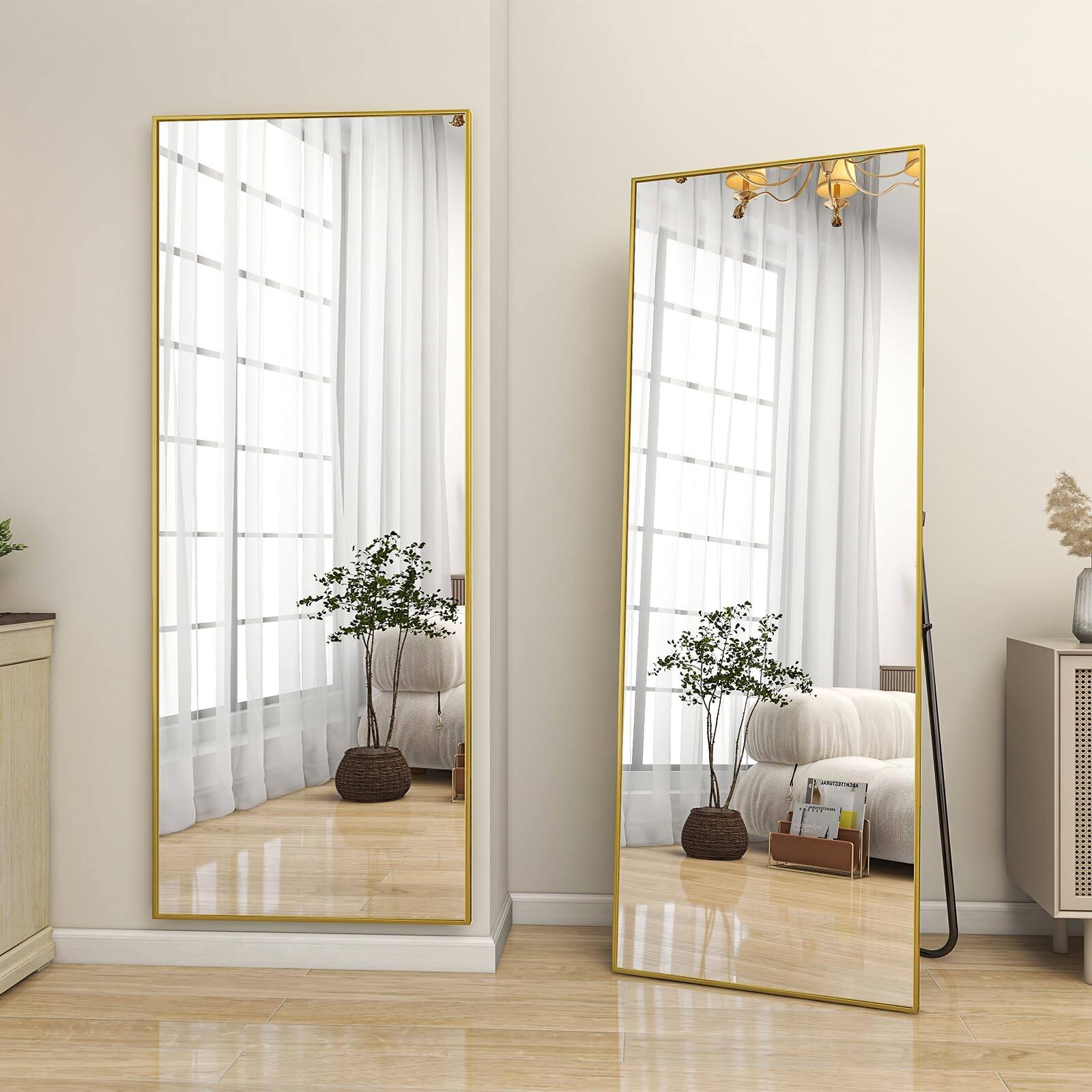 Alt View 1. HOMLUX - Full Length Rectangle Floor Mirror Gold Aluminum Frame Free Standing Wall Mounted for Bedroom.